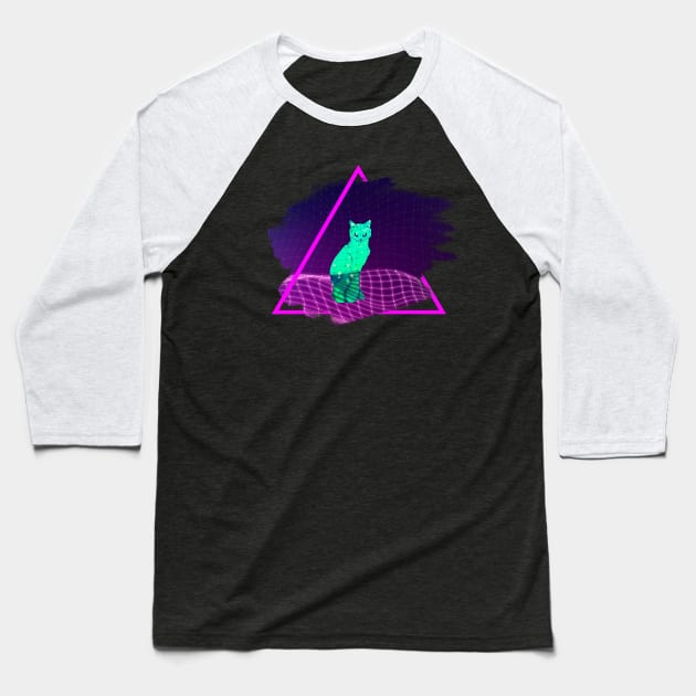 Vaporwave Cat Baseball T-Shirt by Two Cat Club